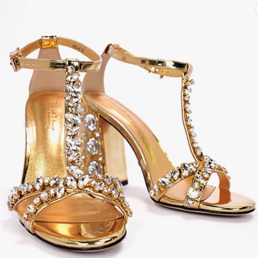 Leroliny chunky heeled rhinestone sandals